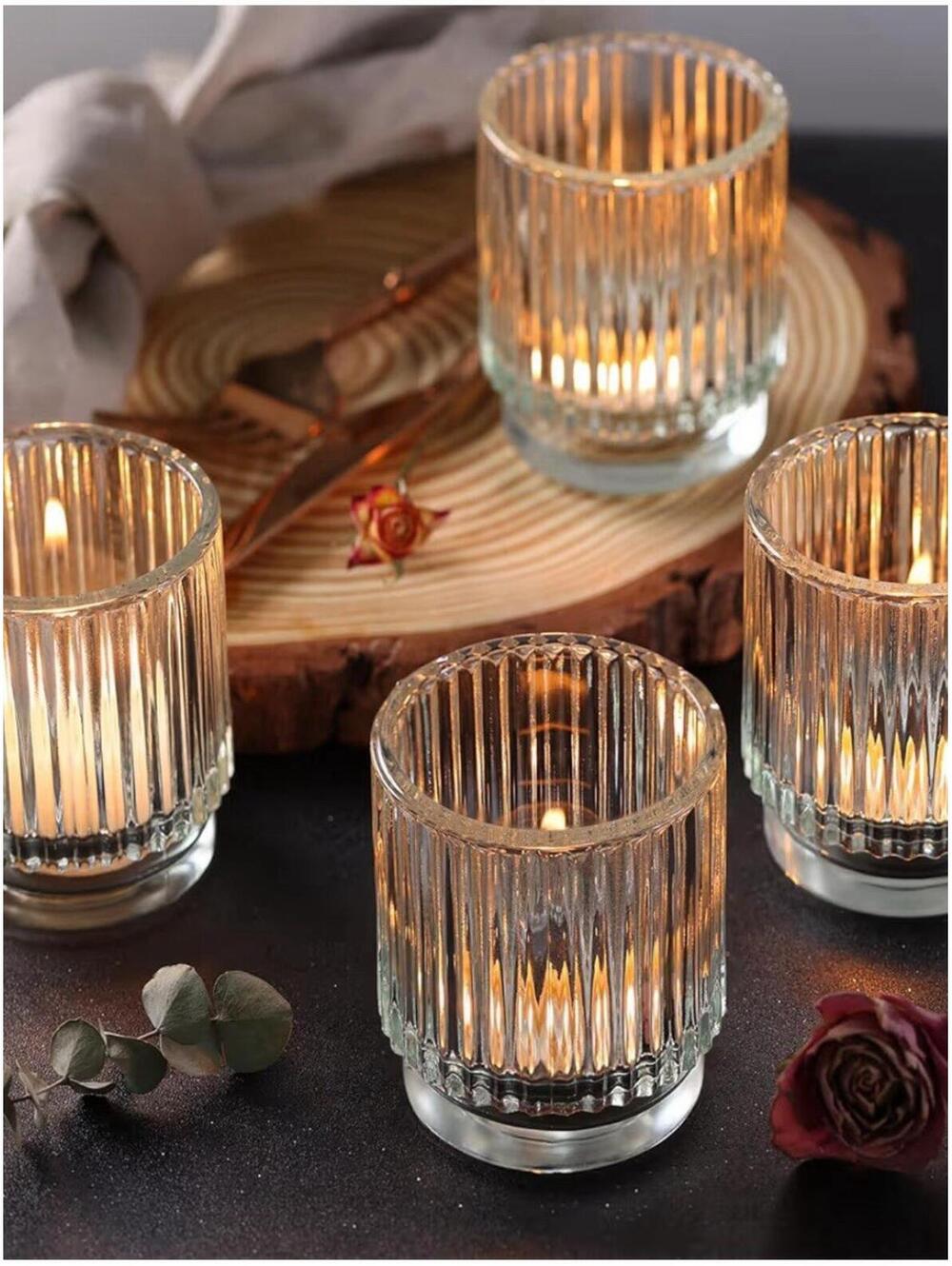 DEVI Clear Glass Votive Candle Holder Decor, Boho Candle Holder for Wedding deco